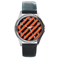 Black Orange Pattern Round Metal Watch