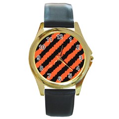 Black Orange Pattern Round Gold Metal Watch
