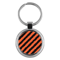 Black Orange Pattern Key Chains (round)  by Celenk