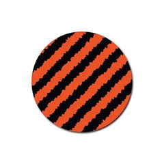 Black Orange Pattern Rubber Coaster (Round) 