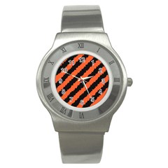 Black Orange Pattern Stainless Steel Watch