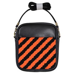 Black Orange Pattern Girls Sling Bags