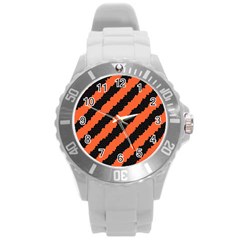 Black Orange Pattern Round Plastic Sport Watch (L)