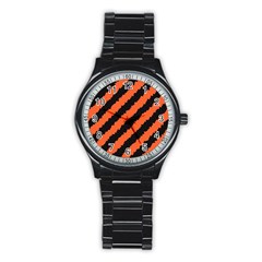 Black Orange Pattern Stainless Steel Round Watch