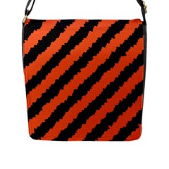 Black Orange Pattern Flap Messenger Bag (L) 
