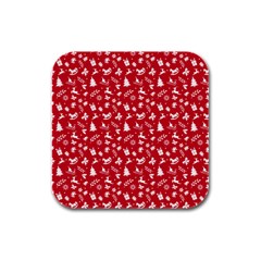 Red Christmas Pattern Rubber Square Coaster (4 Pack)  by patternstudio