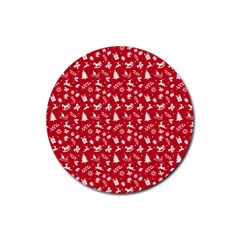 Red Christmas Pattern Rubber Coaster (round) 