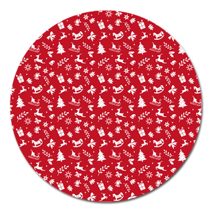 Red Christmas Pattern Magnet 5  (Round)