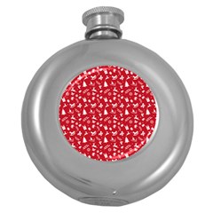 Red Christmas Pattern Round Hip Flask (5 Oz) by patternstudio