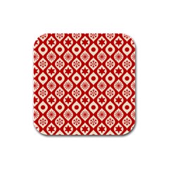 Ornate Christmas Decor Pattern Rubber Square Coaster (4 Pack)  by patternstudio