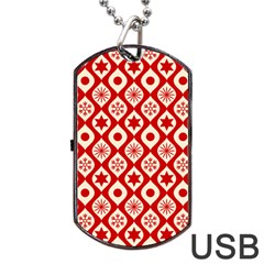 Ornate Christmas Decor Pattern Dog Tag Usb Flash (one Side)