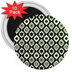 Green Ornate Christmas Pattern 3  Magnets (10 pack)  Front