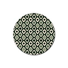 Green Ornate Christmas Pattern Rubber Coaster (round)  by patternstudio