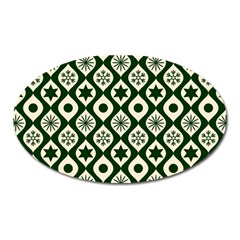 Green Ornate Christmas Pattern Oval Magnet by patternstudio