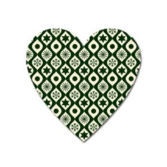 Green Ornate Christmas Pattern Heart Magnet by patternstudio