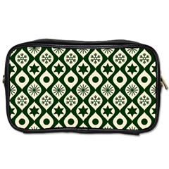 Green Ornate Christmas Pattern Toiletries Bags