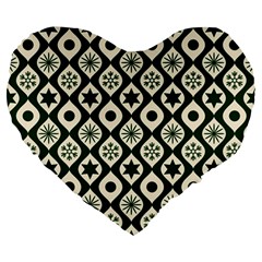 Green Ornate Christmas Pattern Large 19  Premium Heart Shape Cushions by patternstudio