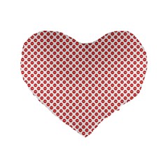 Sexy Red And White Polka Dot Standard 16  Premium Flano Heart Shape Cushions by PodArtist