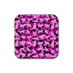 Hot Pink Catmouflage Camouflage Rubber Coaster (square)  by PodArtist