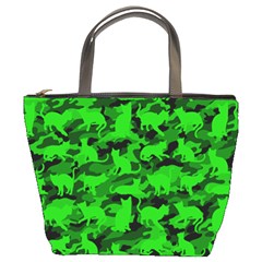 Bright Neon Green Catmouflage Bucket Bags by PodArtist