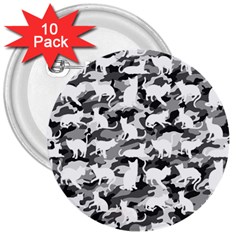 Black And White Catmouflage Camouflage 3  Buttons (10 Pack)  by PodArtist