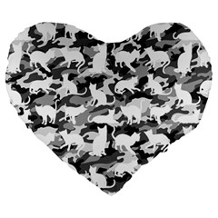 Black And White Catmouflage Camouflage Large 19  Premium Heart Shape Cushions by PodArtist