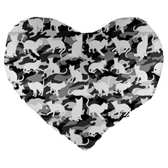 Black And White Catmouflage Camouflage Large 19  Premium Flano Heart Shape Cushions by PodArtist