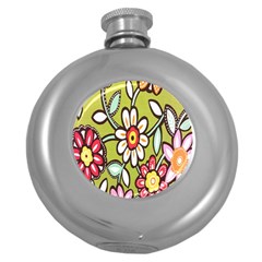 Flowers Fabrics Floral Design Round Hip Flask (5 Oz)