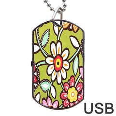 Flowers Fabrics Floral Design Dog Tag Usb Flash (two Sides) by Celenk