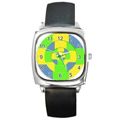 Fabric 3d Geometric Circles Lime Square Metal Watch by Celenk