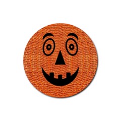 Fabric Halloween Pumpkin Funny Rubber Round Coaster (4 Pack)  by Celenk