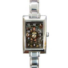 Steampunk, Steampunk Women With Clocks And Gears Rectangle Italian Charm Watch by FantasyWorld7