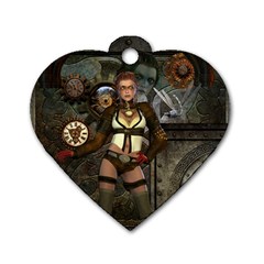 Steampunk, Steampunk Women With Clocks And Gears Dog Tag Heart (one Side) by FantasyWorld7