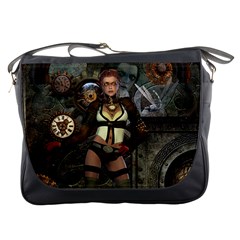 Steampunk, Steampunk Women With Clocks And Gears Messenger Bags by FantasyWorld7