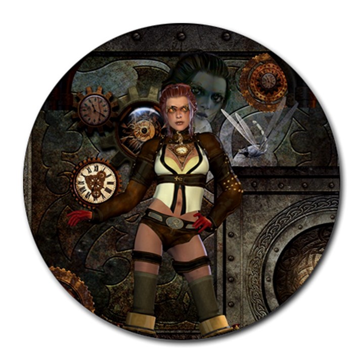 Steampunk, Steampunk Women With Clocks And Gears Round Mousepads