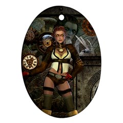 Steampunk, Steampunk Women With Clocks And Gears Ornament (oval) by FantasyWorld7