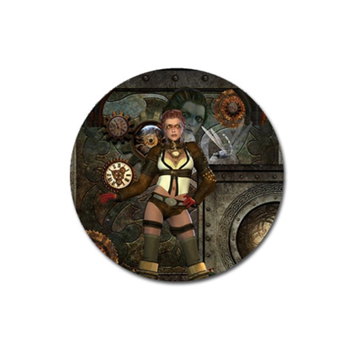 Steampunk, Steampunk Women With Clocks And Gears Magnet 3  (Round)