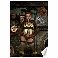 Steampunk, Steampunk Women With Clocks And Gears Canvas 24  X 36  by FantasyWorld7