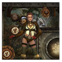 Steampunk, Steampunk Women With Clocks And Gears Large Satin Scarf (square) by FantasyWorld7