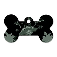 Surfboard With Dolphin, Flowers, Palm And Turtle Dog Tag Bone (one Side) by FantasyWorld7