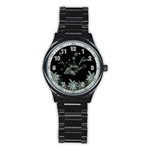 Surfboard With Dolphin, Flowers, Palm And Turtle Stainless Steel Round Watch Front