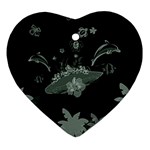 Surfboard With Dolphin, Flowers, Palm And Turtle Ornament (Heart) Front