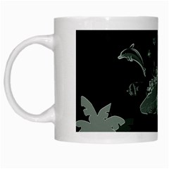 Surfboard With Dolphin, Flowers, Palm And Turtle White Mugs by FantasyWorld7