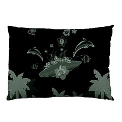 Surfboard With Dolphin, Flowers, Palm And Turtle Pillow Case (two Sides) by FantasyWorld7