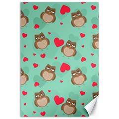 Owl Valentine s Day Pattern Canvas 12  X 18  