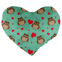 Owl Valentine s Day Pattern Large 19  Premium Heart Shape Cushions by Bigfootshirtshop