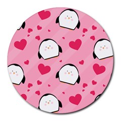 Penguin Love Pattern Round Mousepads by Bigfootshirtshop