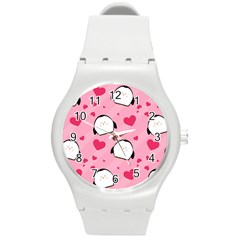 Penguin Love Pattern Round Plastic Sport Watch (m) by Bigfootshirtshop