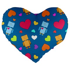 Robot Love Pattern Large 19  Premium Heart Shape Cushions by Bigfootshirtshop