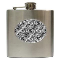 Black And White Ornate Pattern Hip Flask (6 Oz) by dflcprints